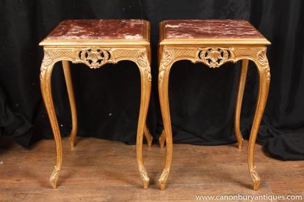 Pair Louis XV Pedestal Gilt Side Tables Stands